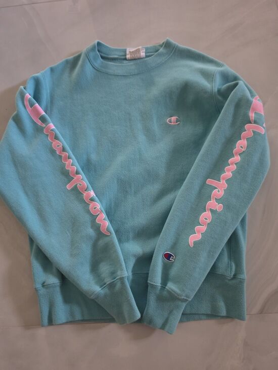 Champion Tops - Women Champion Reverse Weave Oversized Sweatshirt Teal Green Pink Spellout Sm
